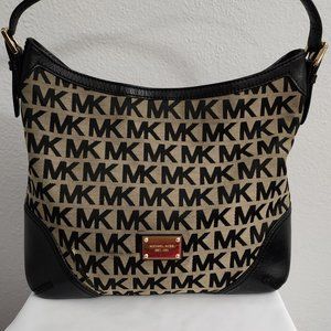 MICHAEL KORS JET SET CHAIN MK SIGNATURE JACQUARD TOTE/ SHOULDER BAG BLACK